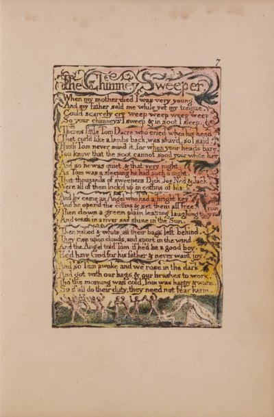 Viattomuuden ja kokemuksen lauluja, levy 7, savupiippu (Bentley 12) tekijältä William Blake