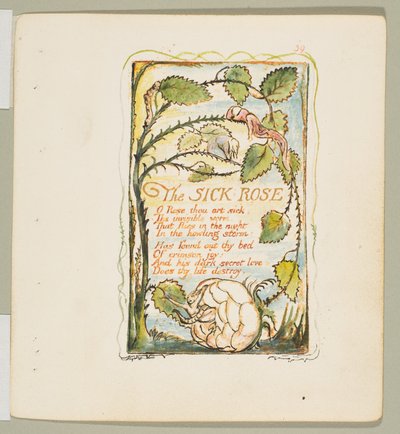 Songs of Innocence and of Experience: The Sick Rose, n. 1825. tekijältä William Blake