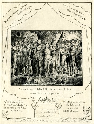 Jobin kirja 42:12, kuvittanut William Blake tekijältä William Blake