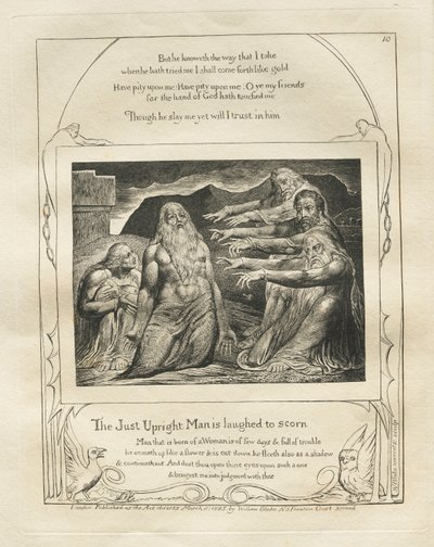 Jobin kirja: Pl. 10, Just Upright miestä nauretaan pilkatuksi tekijältä William Blake