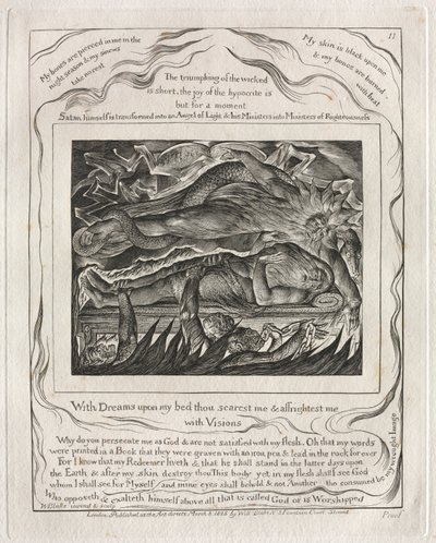 Jobin kirja: Pl. 11, Unilla sängylläni sinä pelotat minua ja pelotat minua / näyillä tekijältä William Blake