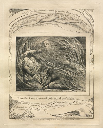 Jobin kirja: Pl. 13, Sitten Herra vastasi Jobille pyörteestä, 1825. tekijältä William Blake
