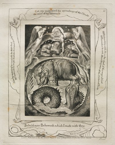 Jobin kirja: Pl. 15, Katso nyt Behemot, jonka tein sinun kanssasi tekijältä William Blake