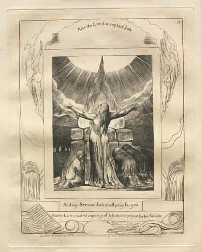Jobin kirja: Pl. 18, Ja palvelijani Job rukoilee puolestasi, 1825. tekijältä William Blake