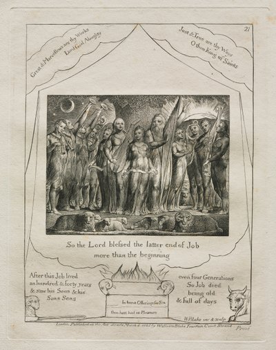 Jobin kirja: Pl. 21, Niin Herra siunasi Jobin loppua / enemmän kuin alkua tekijältä William Blake