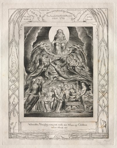 Jobin kirja: Pl. 2, Kun Kaikkivaltias oli vielä kanssani, kun lapseni / olivat minun ympärilläni tekijältä William Blake