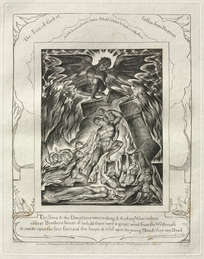 Jobin kirja: Pl. 3, Poikasi ja tyttäresi söivät ja joivat viiniä vanhimmassa veljeskodissaan tekijältä William Blake