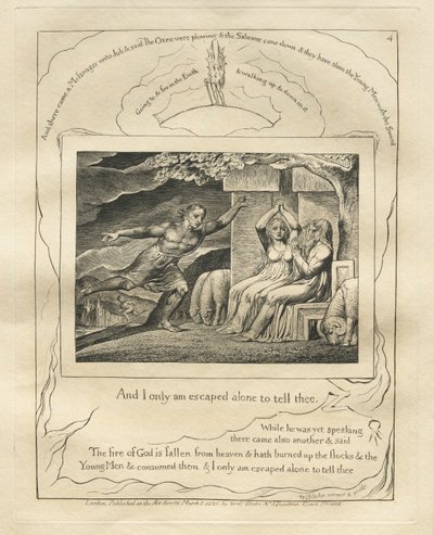 Jobin kirja: Pl. 4, Ja minä vain pakenin yksin kertoakseni sinulle tekijältä William Blake