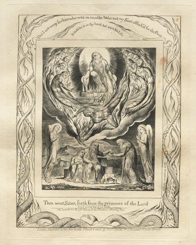 Jobin kirja: Pl. 5, Sitten Saatana lähti Herran edestä, 1825. tekijältä William Blake