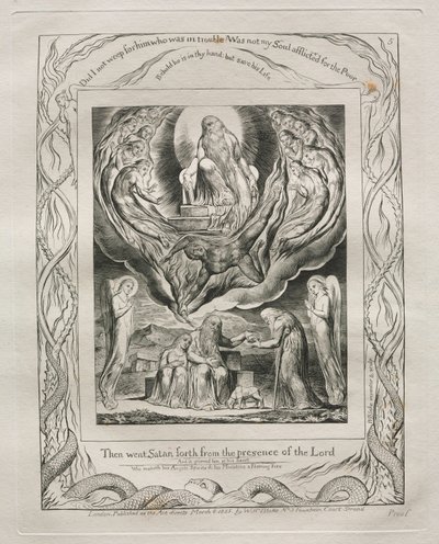 Jobin kirja: Pl. 5, Sitten Saatana lähti Herran edestä, 1825. tekijältä William Blake