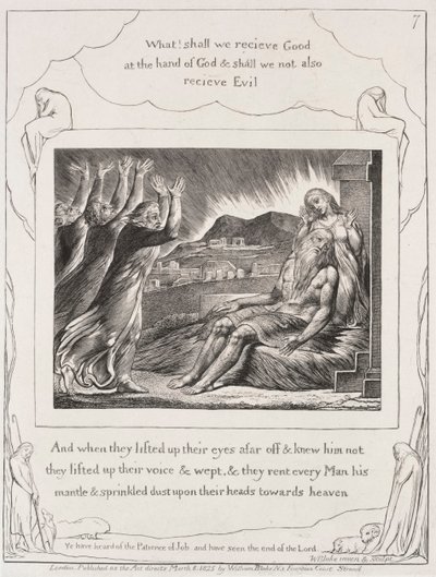 Jobin kirja: Pl. 7, Ja kun he olivat nostaneet silmänsä, 1825. tekijältä William Blake