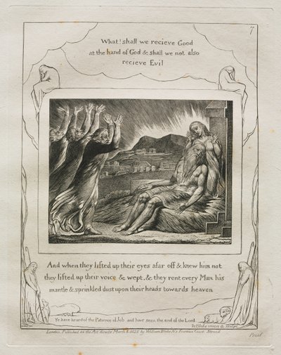 Jobin kirja: Pl. 7, Ja kun he nostivat katseensa kaukaa eivätkä tunteneet häntä / korottivat äänensä ja itkivät tekijältä William Blake