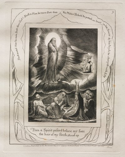 Jobin kirja: Pl. 9, Silloin Henki kulki kasvojeni edestä / lihani karvat nousivat tekijältä William Blake