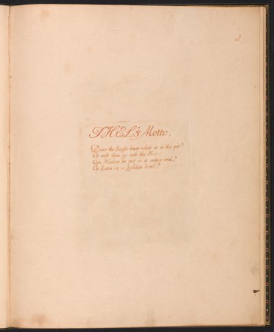 Thel -kirja, levy 1, Thels -motto ... tekijältä William Blake