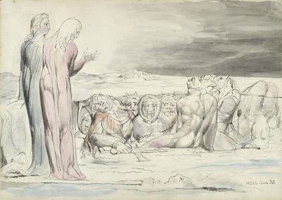 Pettureiden ympyrä: Alberti Brothers, kuvitus Dante Alighierin jumalalliseen komediaan, 1824-27 (kynä ja muste wc:llä kynällä ja liidulla paperille) tekijältä William Blake