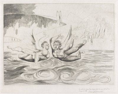 Korruptoituneiden virkamiesten ympyrä, paholaiset raiskaavat toisiaan, 1827. tekijältä William Blake