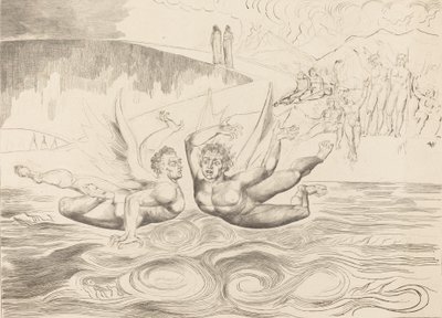 Korruptoituneiden virkamiesten ympyrä, paholaiset raiskaavat toisiaan, 1827. tekijältä William Blake