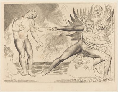 Korruptoituneiden virkamiesten piiri; paholaiset piinaavat Ciampoloa tekijältä William Blake