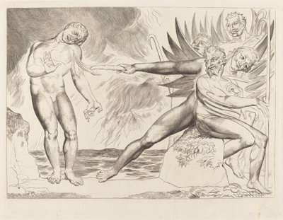 Korruptoituneiden virkamiesten piiri; paholaiset piinaavat Ciampoloa tekijältä William Blake