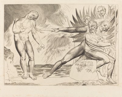 Korruptoituneiden virkamiesten piiri, paholaiset piinaavat Ciampoloa, 1827. tekijältä William Blake