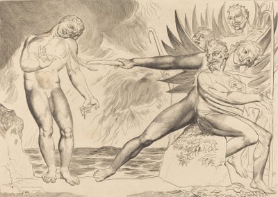 Korruptoituneiden virkamiesten piiri, paholaiset piinaavat Ciampoloa, 1827. tekijältä William Blake