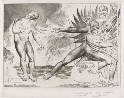 Korruptoituneiden virkamiesten piiri, paholaiset piinaavat Ciampoloa, 1827. tekijältä William Blake