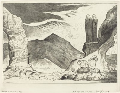 Väärentäjien ympyrä, Dante ja Virgil peittävät nenänsä hajun takia, 1827. tekijältä William Blake