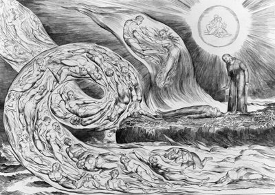 Hekumallisten piiri: Paolo ja Francesca, Danten teoksesta "Jumalainen näytelmä (Helvetti)" tekijältä William Blake