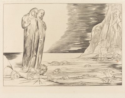 Petturien ympyrä; Danten jalka iskevä Bocca degli Abbate tekijältä William Blake
