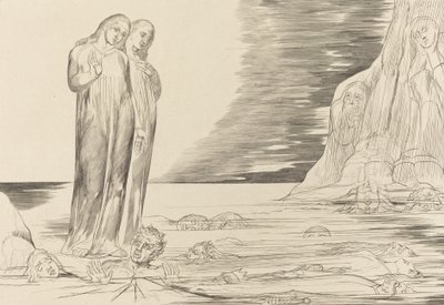Petturien ympyrä, Danten jalka iskee Bocca degli Abbateen, 1827. tekijältä William Blake