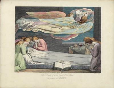 Vanhan hyvän miehen kuolema, kuvitus Robert Blairin "Haudasta", kaiverrus Louis Schiavonetti tekijältä William Blake