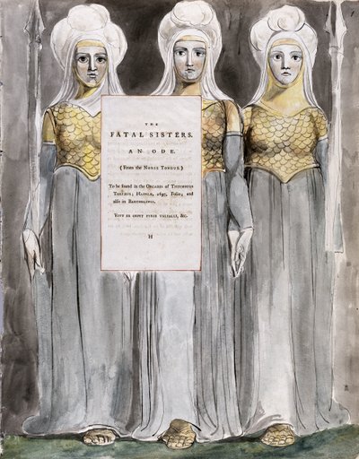 The Fatal Sisters, design 67 teoksesta "The Poems of Thomas Gray" tekijältä William Blake