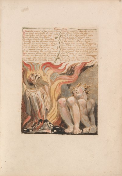 Urizenin ensimmäinen kirja, levy 14, 7. Hänen nivelletyn selkärankansa luolista.... (Bentley 11) tekijältä William Blake