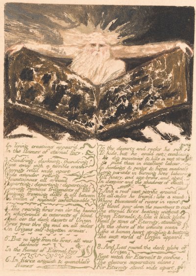 Ensimmäinen kirja Urizenista, levy 6, Elävissä luomuksissa ilmestyi. . . . (Bentley 5) tekijältä William Blake