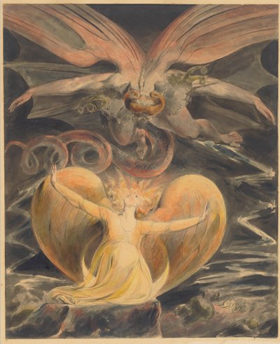 Suuri punainen lohikäärme ja aurinkoon puettu nainen tekijältä William Blake