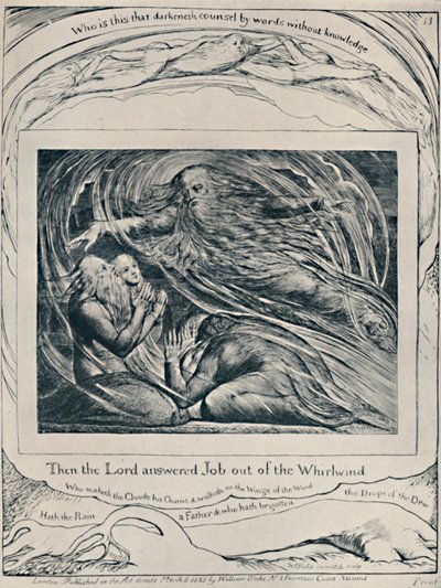 Herra vastaa Jobille pyörteestä. Job., c1780-1820, 1923 tekijältä William Blake