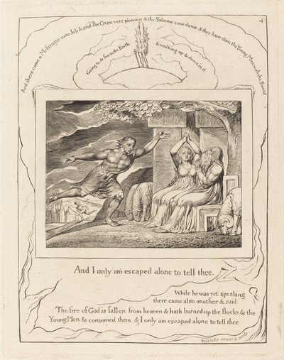 Sanansaattajat kertovat Jobille hänen onnettomuuksistaan tekijältä William Blake