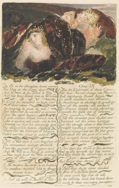 "Härkä teurastamossa valittaa...", levy 23 julkaisusta "The First Book of Urizen" tekijältä William Blake