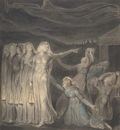 Vertaus viisaista ja tyhmistä neitsyistä, n. 1799-1800. tekijältä William Blake