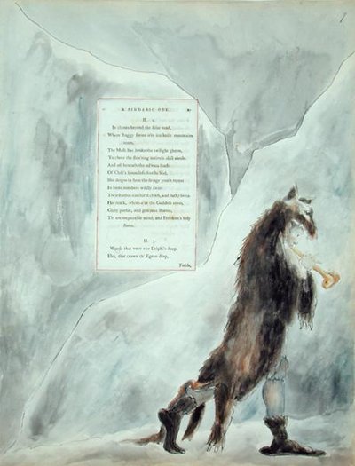 The Progress of Poesy, Pindaric Ode, teoksesta "The Poems of Thomas Gray", julkaistu 1797-1798 (akvarelli ja musta muste paperille) tekijältä William Blake