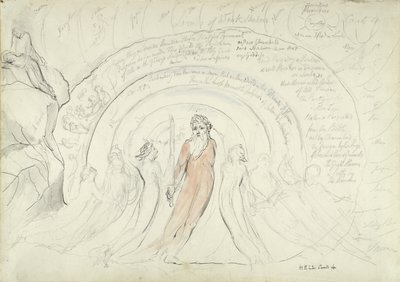 Homerin sävyt ja muut antiikin runoilijat, kuvitus Dante Alighierin jumalalliseen komediaan, 1824-27 (kynä ja muste wc:llä kynällä ja liidulla paperilla) tekijältä William Blake