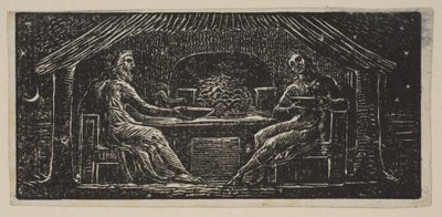Thenot ja Colinet syövät ilta-ateriansa, kirjasta Thorntons Pastorals of Vergil, 1821. tekijältä William Blake