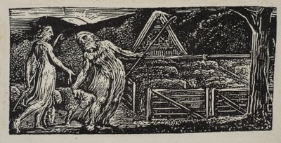 Thenot ja Colinet johtivat laumaansa yhdessä, Thorntonin Pastorals of Vergil, 1821. tekijältä William Blake