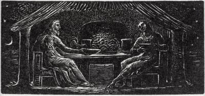 Thenot ja Colinet syövät yhdessä, kuva tohtori Thorntonin teoksesta "The Pastorals of Vergil" tekijältä William Blake