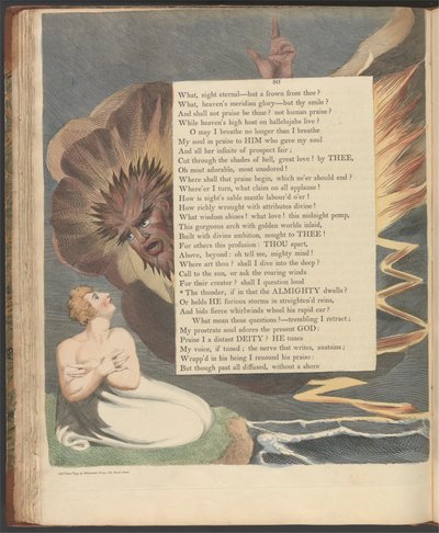 Youngin yön ajatukset, sivu 80, "Ukkonen, jos siinä Kaikkivaltias asuu" tekijältä William Blake