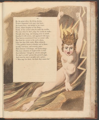 Youngin yön ajatukset, Sivu 95, Jumalatar puhkeaa ukkosta ja liekkiä tekijältä William Blake