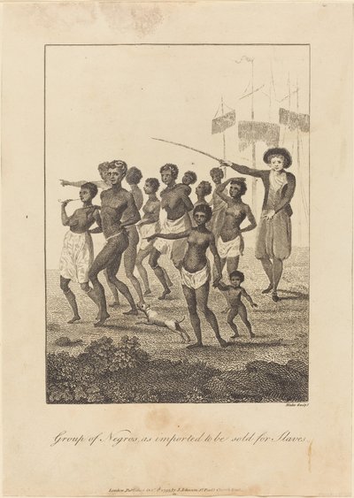 Group of Black, kuten tuotu myydään orjille tekijältä William Blake after John Gabriel Stedman