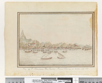 Opp. s. 37. `St. Sebastiansin kaupunki, Rio Janeiro: Sirius & saattue ankkurissa. 1787