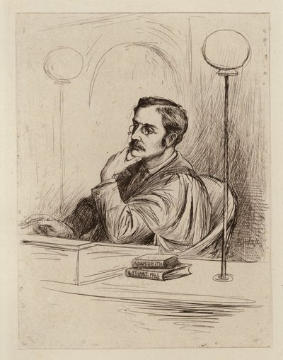 Joseph Shield Nicholson, kaupallisen ja poliittisen taloustieteen sekä kauppaoikeuden professori (kaiverrus). tekijältä William Brassey (after) Hole
