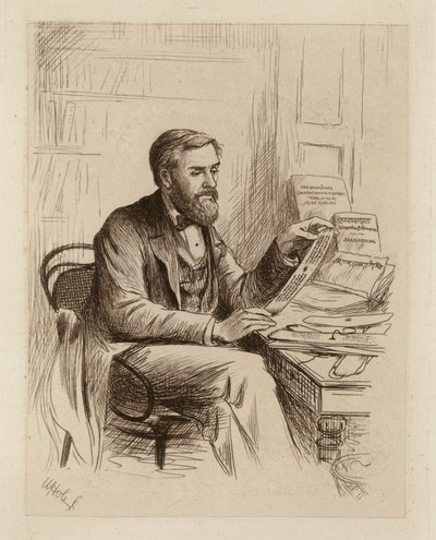 Julius Eggeling, sanskritin ja vertailevan filologian professori (kaiverrus). tekijältä William Brassey (after) Hole
